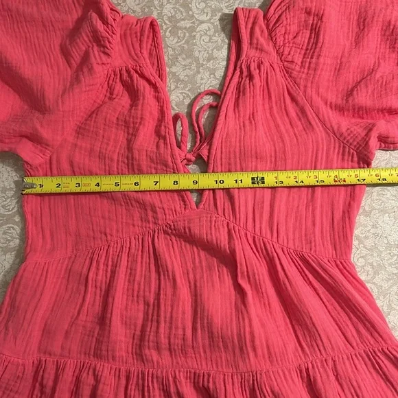 XiRENA~ Pink Nissa Cotton Gauze Tiered Puff Sleeve Mini Dress in size Medium - Picture 13 of 16